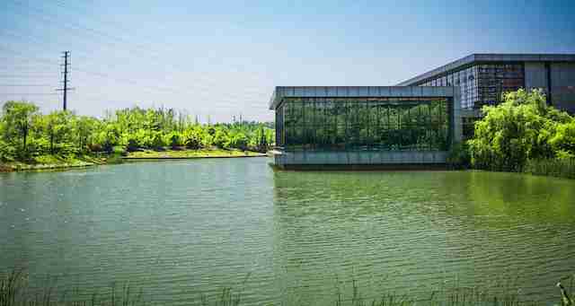 Building and lake